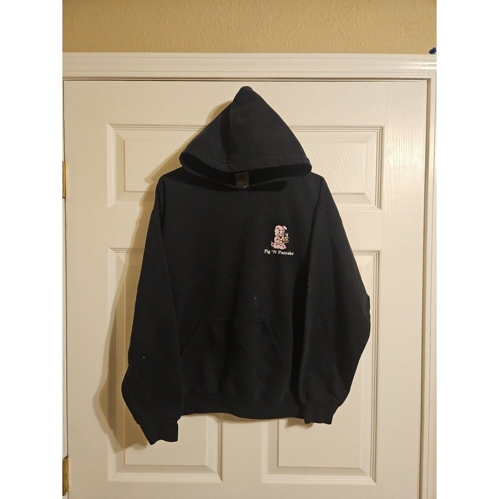 Pig 'N Pancake Resteraunt Hoodie Black Mens Size M Medium Long Sleeve Gildan